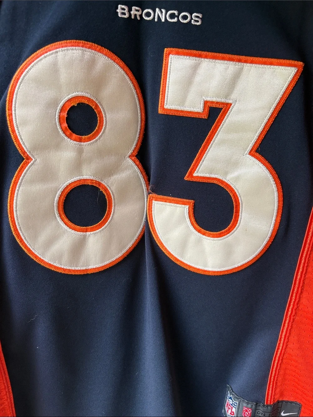 Nike Broncos #83 Navy and Orange Football Jersey